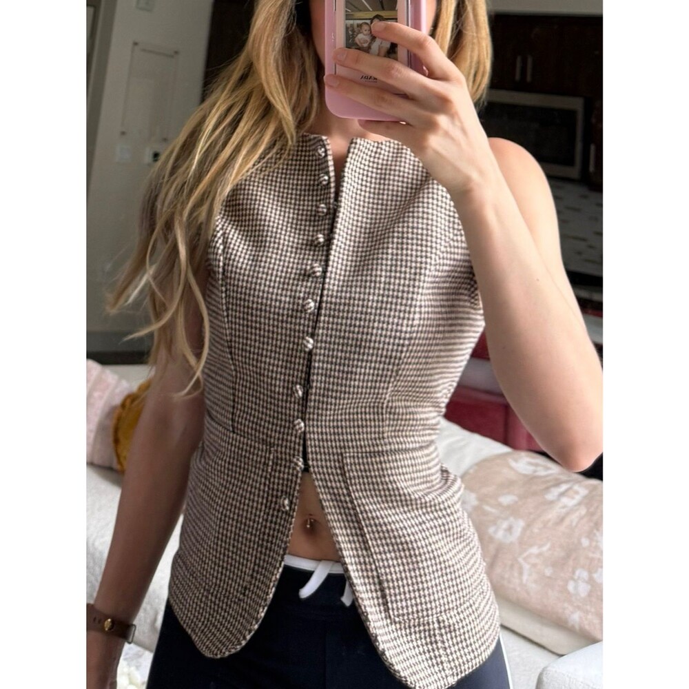 Brown Houndstooth Waist Cinch Button Vest Top Pinterest Girl Size S
